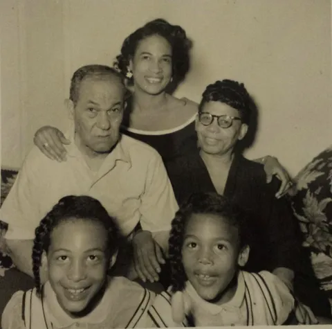 Old family photograph of Tami’s great-grandparents with her grandmother, her aunt Nicole, and her mother Dana